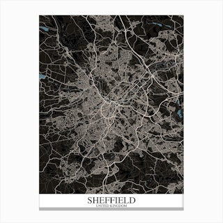 Sheffield Black Blue Map Canvas Print