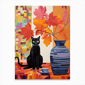 Columbine Flower Vase And A Cat, A Painting In The Style Of Matisse 2 Canvas Print