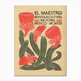 El Maestro, Cactus, Vintage Mexico Poster Canvas Print