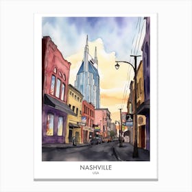 Nashville Watercolour Travel Poster 1 Canvas Print