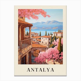 Antalya Turkey 3 Vintage Pink Travel Illustration Poster Canvas Print