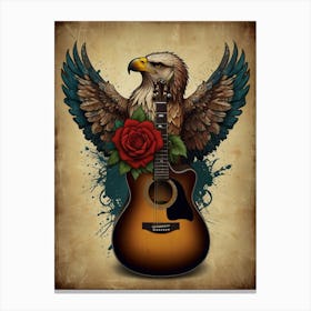 Eagle With Guitar And Rose Canvas Print