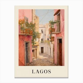 Lagos Portugal 3 Vintage Pink Travel Illustration Poster Canvas Print