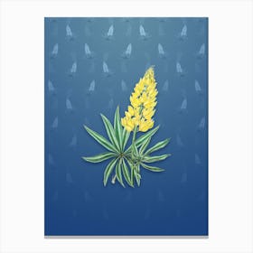 Vintage Yellow Perennial Lupine Botanical on Bahama Blue Pattern n.0287 Canvas Print