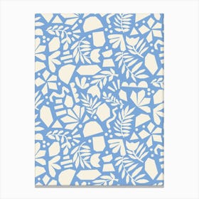 Paper Cut Out Collage Florals Abstract Flowers White on Blue Canvas Print