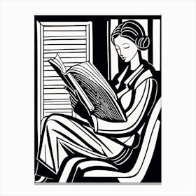 Just a girl who loves to read, Lion cut inspired Black and white Stylized portrait of a Woman reading a book, reading art, book worm, Reading girl 197 Canvas Print
