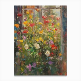 Snapdragon Flowers On A Cottage Window 3 Canvas Print