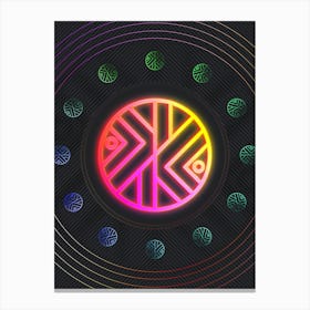 Neon Geometric Glyph in Pink and Yellow Circle Array on Black n.0290 Canvas Print