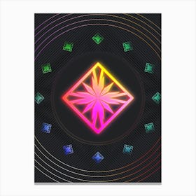 Neon Geometric Glyph in Pink and Yellow Circle Array on Black n.0473 Canvas Print