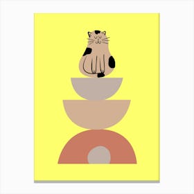 Cat Sitting On A Stack Of Bowls Canvas Print