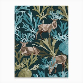 Stags In The Fern Jungle Canvas Print
