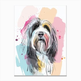 Pastel Bearded Collie Dog Pastel Line Illustration  1 Canvas Print