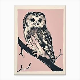 Northern Saw Whet Owl Linocut Blockprint 2 Canvas Print