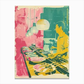 Japanese Restaurant Silkscreen Duotone Canvas Print
