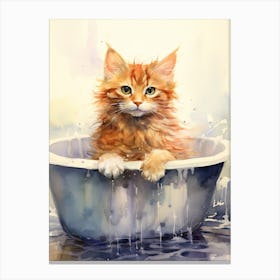 Laperm Cat In Bathtub Bathroom 1 Canvas Print