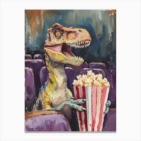 T Rex Dinosaur Eating Popcorn 3 Canvas Print