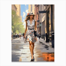New York Middle 20th Century Walking Girl 1 Canvas Print