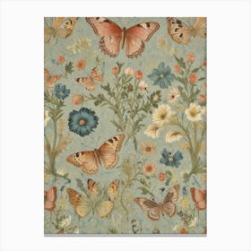 Butterflies And Flowers Style William Morris Canvas Print