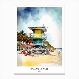 Miami Beach Watercolour Travel Poster Canvas Print
