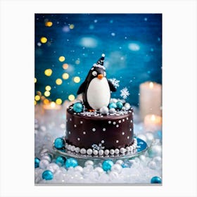 Penguin On A Cake 1 Canvas Print