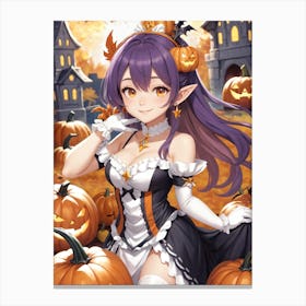 Sexy Girl With Pumpkin Halloween Painting (20) Canvas Print