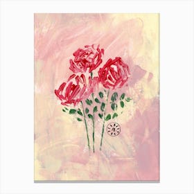 Red Roses on Peach Canvas Print