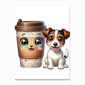 Cute Dog And Cup Of Coffee 1 Canvas Print