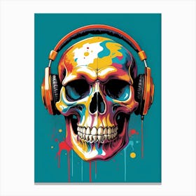 Skull With Headphones Pop Art (16) Canvas Print