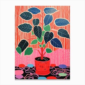 Pink And Red Plant Illustration Rubber Plant Tineke Ficus 2 Canvas Print
