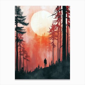 Sunset In The Forest, Boho Canvas Print