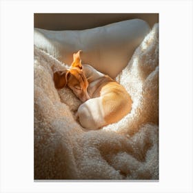 Dog Sleeping On A Blanket.Generated AI. Wall Art Print Canvas Print