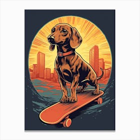 Dachshund Dog Skateboarding Illustration 3 Canvas Print