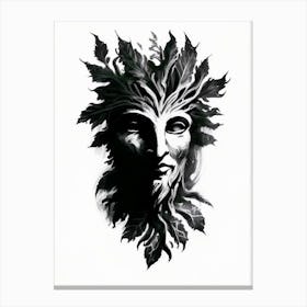 Green Man Symbol Black And White Painting Canvas Print
