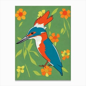 Kingfisher Midcentury Illustration Bird Canvas Print