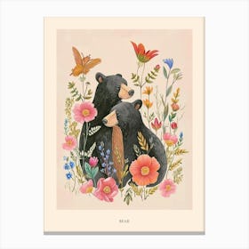 Folksy Floral Animal Drawing Bear 7 Poster Canvas Print