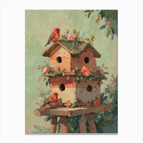 Birds On A Birdhouse Canvas Print