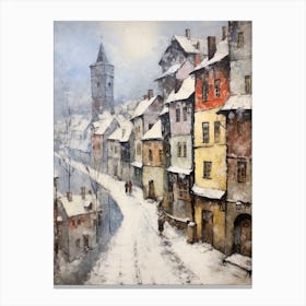 Vintage Winter Painting Cesky Krumloy Czech Republic Canvas Print