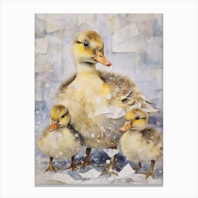 Snowy Duck Winter Painting Mixed Media 2 Canvas Print