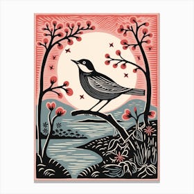 Vintage Bird Linocut Dipper 2 Canvas Print