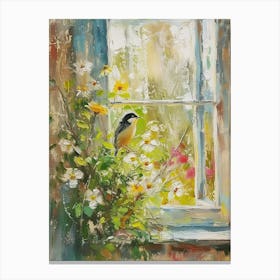 Seat Pea Flowers On A Cottage Window 1 Canvas Print