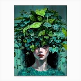 Woman With Plants On Her Head plant lover Canvas Print