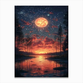 Moon And Stars In The Sky 2 Canvas Print