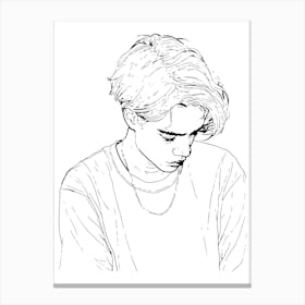 Boy With Short Hair Minimalist One Line Illustration Canvas Print