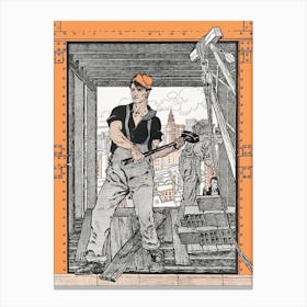 Vintage Construction Worker Illustration, Edward Penfield Canvas Print