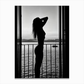 Woman Silhouette In Window Canvas Print