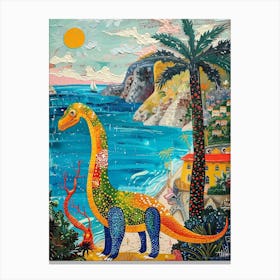 Dinosaur By The Amalfi Coast Painting 3 Canvas Print