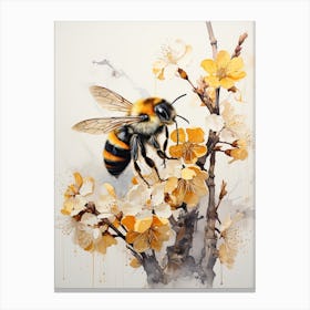 Bumblebee, Japanese Brush Painting, Ukiyo E, Minimal 1 Canvas Print
