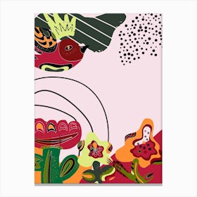 stylized bird and flowers folk art motifs Canvas Print