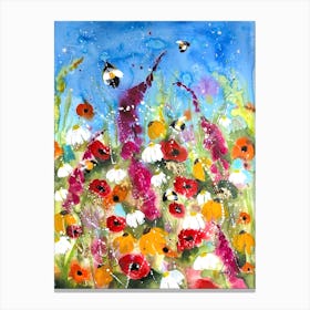 Poppies And Bees Canvas Print