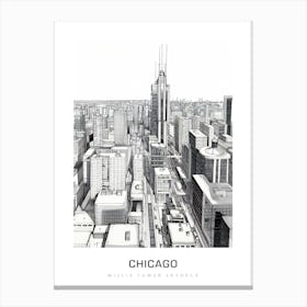 Willis Tower Skydeck 2, Chicago B&W Poster Canvas Print